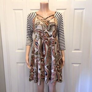 SOL R.H.R. Paisley & Striped Print Criss Cross Strap Short Swing Dress Size L